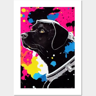 Astronaut black labrador portrait Posters and Art